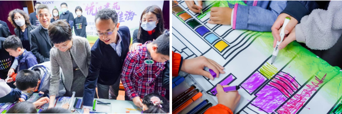 大朋友和小朋友一起为建筑涂色!