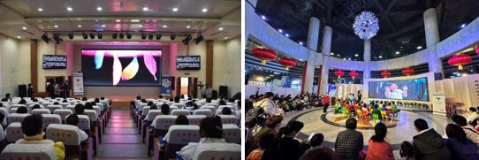 天津聋人学校-4K影片观影体验(左); 天津科技馆-4K影片观影体验(右)