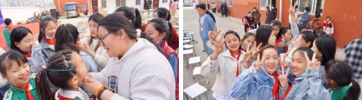 老师为即将表演的同学们化妆<左>                   准备表演的舞团同学<右>