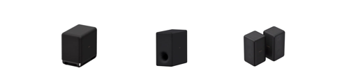 供选配的无线低音炮SA-SW5（左）SA-SW3（中）以及无线后置环绕音箱SA-RS3S（右）