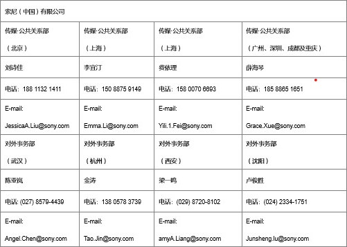 索尼（中国）有限公司公共关系联系表