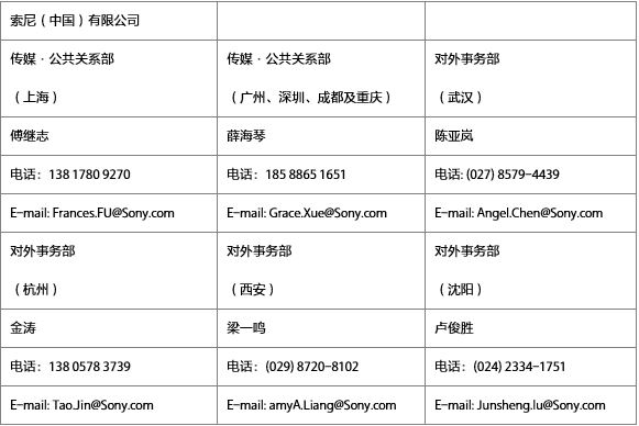 索尼（中国）有限公司公共关系联系表
