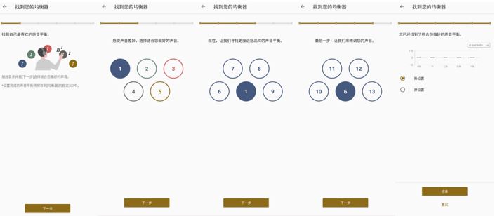 索尼降噪豆5搭载个性化智能均衡器，方便用户轻松找到自己喜欢的声音平衡设置（app中相关画面示意图）